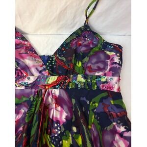 Niki 100% Silk Beaded Floral Empire Waist Fitted Bust Dress Size 12